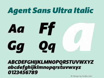 AgentSans-UltraItalic Version 2.000;PS 002.000;hotconv 1.0.88;makeotf.lib2.5.64775图片样张