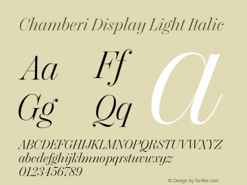 Chamberi Display Light Italic Version 1.000 Font Sample