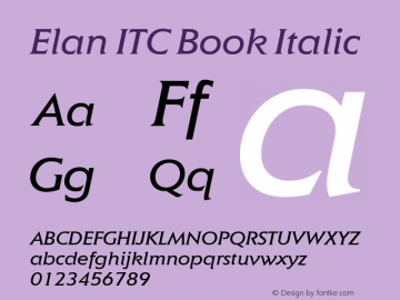 Elan ITC Book Italic Version 1.00 Font Sample