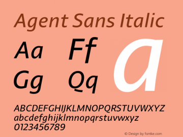 Agent Sans Italic Version 2.000;hotconv 1.0.109;makeotfexe 2.5.65596图片样张