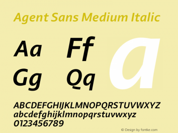 Agent Sans Medium Italic Version 2.000;hotconv 1.0.109;makeotfexe 2.5.65596 Font Sample