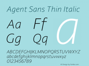 Agent Sans Thin Italic Version 2.000;hotconv 1.0.109;makeotfexe 2.5.65596图片样张