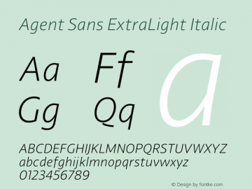 Agent Sans ExtraLight Italic Version 2.000;hotconv 1.0.109;makeotfexe 2.5.65596 Font Sample