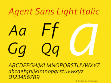 Agent Sans Light Italic Version 2.000;hotconv 1.0.109;makeotfexe 2.5.65596图片样张