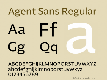 Agent Sans Regular Version 2.000;hotconv 1.0.109;makeotfexe 2.5.65596 Font Sample