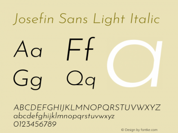 Josefin Sans Light Italic Version 2.000 Font Sample