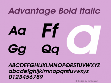 Advantage Bold Italic Font Version 2.6; Converter Version 1.10 Font Sample