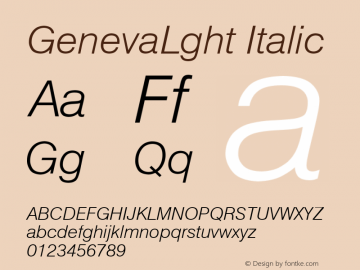 GenevaLght Italic Font Version 2.6; Converter Version 1.10 Font Sample