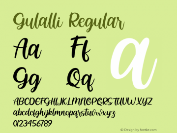 Gulalli Version 1.00;March 18, 2020;FontCreator 11.5.0.2422 64-bit图片样张