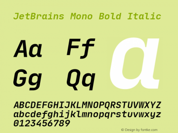 JetBrains Mono Bold Italic Version 1.0.2; ttfautohint (v1.8.3)图片样张