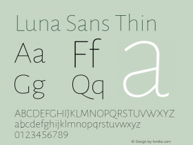 Luna Sans Thin Version 2.001;January 11, 2020;FontCreator 12.0.0.2547 64-bit Font Sample