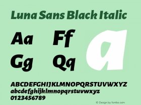 Luna Sans Black Italic Version 2.001;January 11, 2020;FontCreator 12.0.0.2547 64-bit Font Sample