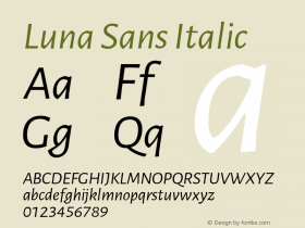 Luna Sans Italic Version 2.001;March 23, 2020;FontCreator 12.0.0.2522 64-bit Font Sample