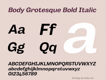 BodyGrotesque-BoldItalic Version 1.006 Font Sample