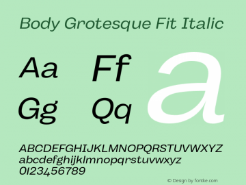 BodyGrotesque-FitItalic Version 1.006 Font Sample