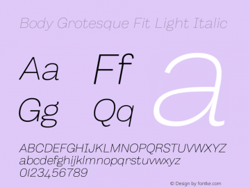 BodyGrotesque-FitLightItalic Version 1.006 Font Sample