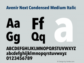 Avenir Next Medium Condensed Italic 13.0d1e10 Font Sample