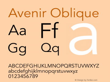 Avenir Oblique 13.0d3e1 Font Sample