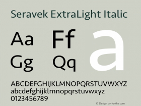 Seravek ExtraLight Italic 13.0d3e2 Font Sample
