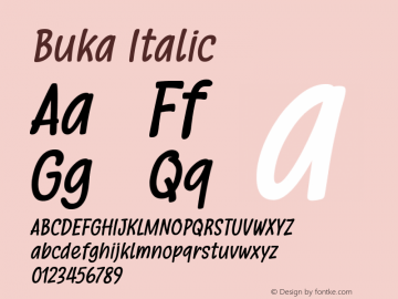 Buka Italic Version 1.00;March 24, 2020 Font Sample