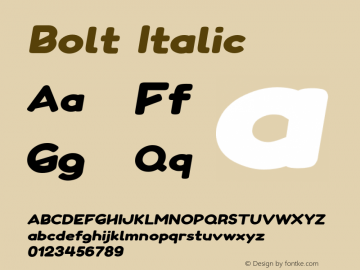 Bolt Italic Version 1.000;PS 001.000;hotconv 1.0.88;makeotf.lib2.5.64775 Font Sample