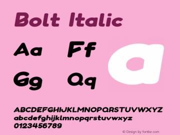 Bolt Italic Version 1.000 Font Sample