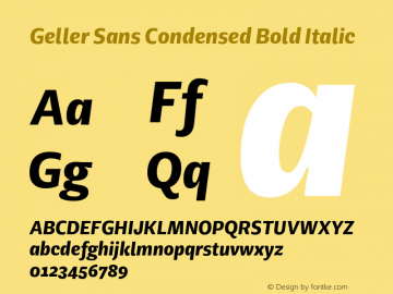 GellerSansCondensed-BoldItalic Version 1.000;hotconv 1.0.109;makeotfexe 2.5.65596 Font Sample