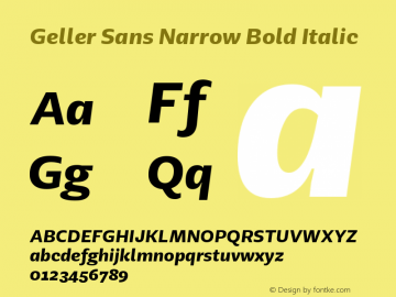 Geller Sans Narrow Bold Italic Version 1.000;hotconv 1.0.109;makeotfexe 2.5.65596图片样张