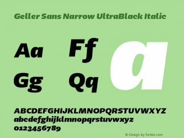 Geller Sans Narrow UltraBlack Italic Version 1.000;hotconv 1.0.109;makeotfexe 2.5.65596图片样张