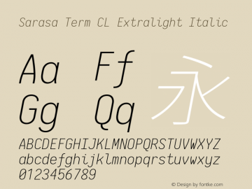 Sarasa Term CL Extralight Italic  Font Sample