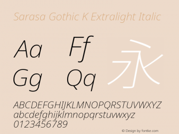 Sarasa Gothic K Extralight Italic Version 0.10.2; ttfautohint (v1.8.3) Font Sample