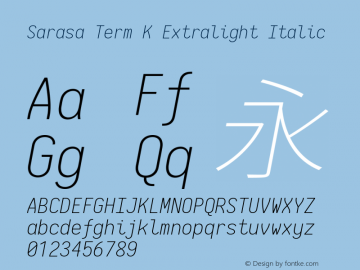 Sarasa Term K Extralight Italic Version 0.10.2; ttfautohint (v1.8.3) Font Sample