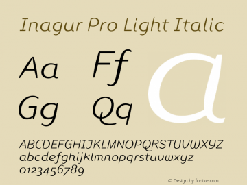 InagurPro-LightItalic Version 1.00 Font Sample