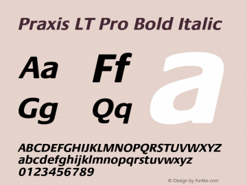 PraxisLTPro-BoldOblique Version 1.000;PS 001.000;hotconv 1.0.38 Font Sample