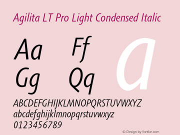 AgilitaLTPro-LightCondIt Version 1.01 Font Sample