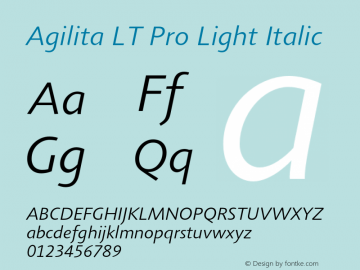 AgilitaLTPro-LightItalic Version 1.01 Font Sample