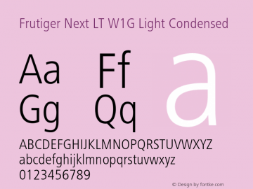 FrutigerNextLTW1G-LightCn Version 1.00 Font Sample