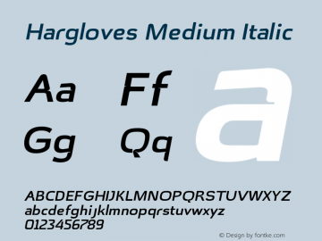 Hargloves-MediumItalic Version 1.005 Font Sample