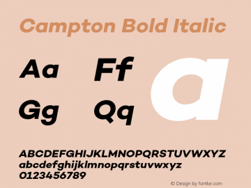 Campton Bold Italic Version 1.002;PS 001.002;hotconv 1.0.88;makeotf.lib2.5.64775 Font Sample