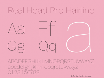 Real Head Pro Hairline Version 7.601, build 13, g2.5.2.1165, s3 Font Sample