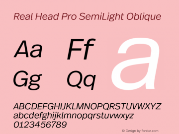 RealHeadPro-SemiLightOblique Version 1.00 Font Sample