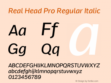 Real Head Pro Regular Italic Version 7.601, build 13, g2.5.2.1165, s3 Font Sample