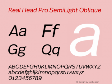 Real Head Pro SemiLight Oblique Version 1.00 Font Sample