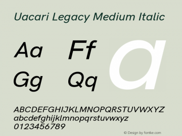 Uacari Legacy Medium Italic Version 2.022;March 28, 2020;FontCreator 12.0.0.2522 64-bit; ttfautohint (v1.8.3) Font Sample