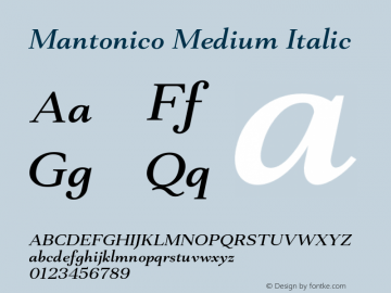Mantonico-MediumItalic Version 1.000; ttfautohint (v0.97) -l 8 -r 50 -G 200 -x 14 -f dflt -w G图片样张