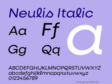 Neulis Italic Version 1.000;hotconv 1.0.109;makeotfexe 2.5.65596 Font Sample