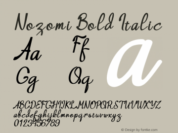 Nozomi Bold Italic Version 1.00;April 8, 2020;FontCreator 12.0.0.2555 64-bit Font Sample