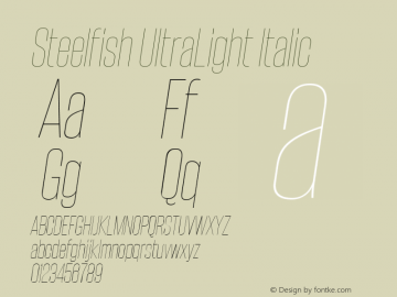 Steelfish UltraLight Italic Version 5.000 Font Sample