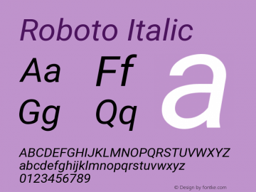 Roboto Italic Version 2.01404; 2016 Font Sample
