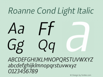 RoanneCondLightItalic Version 1.000; ttfautohint (v1.6)图片样张